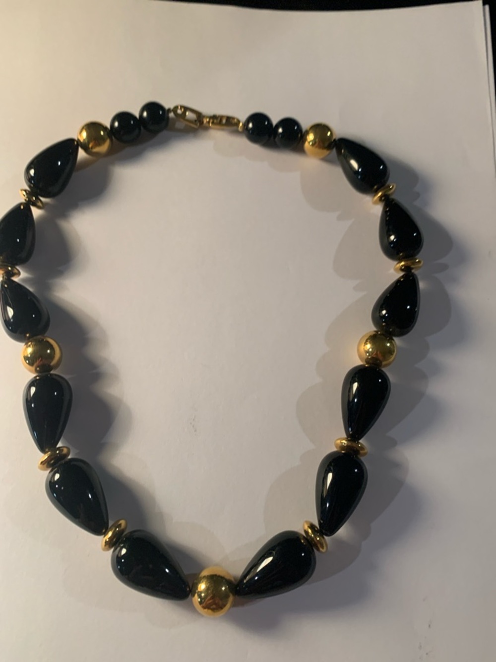 Napier Black and Gold Teardrop Bead Necklace - Women Jewelry